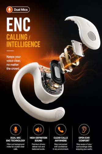 VEHOP Glide OWS Open Ear Wireless TWS Earbuds, Custom EQ, Bluetooth 5.4 Earphones, 50H Playtime, Fast Charging Case, 50ms Low-Latency Gaming & Touch Controls Midnight. Black 4