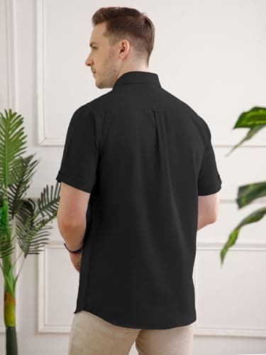 THE FORMAL CLUB Men's Premium Linen/Cotton Blend Shirt | Smart Fit | Half Sleeves | Button Down Collar | American Placket | Raven Colour | Casual Wear | Made in India | Pack of 1. 3