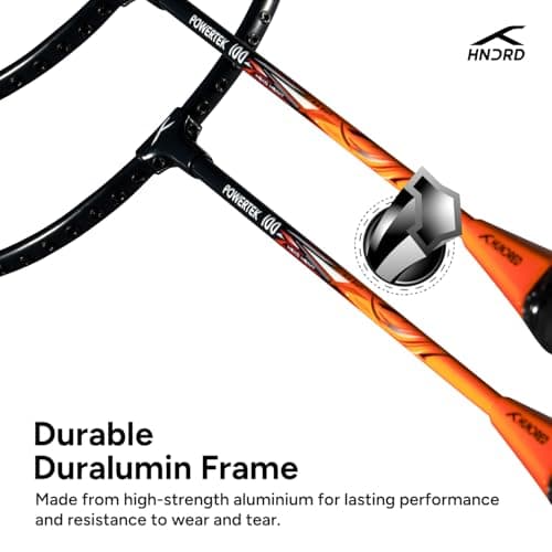 Hundred Aluminium Powertek 100 (Set of 2) Badminton Racket with Full Cover (115G, Black/Orange) 4