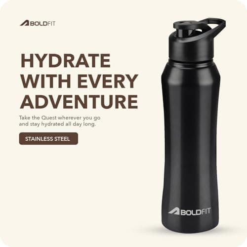 Boldfit Stainless Steel Sipper Bottle - 1 Litre Leakproof, Rust Free for School, Office, Gym - Black 4