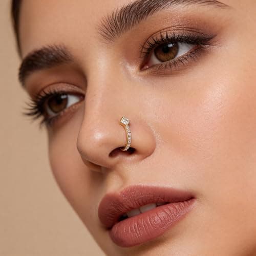 TOUCH925 Pure 925 Silver Square Zircon Solitaire Nose Pin for Women 5