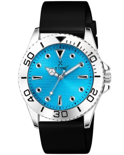 XTIME Analogue Wrist Watch Round Sky Blue Dial & Black Silicone Strap for Men's & Boys
