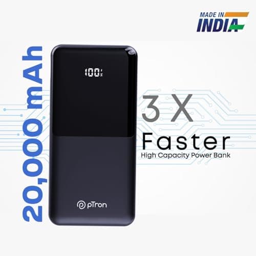 pTron Dynamo Power 20000mAh 22.5W Super Fast Charging, USB Type-C Input Power Bank with Quick Charge & 20W Power Delivery, Built-in Charging Cables, 4 Outputs, Type-C Input/Output Port (Black) 2