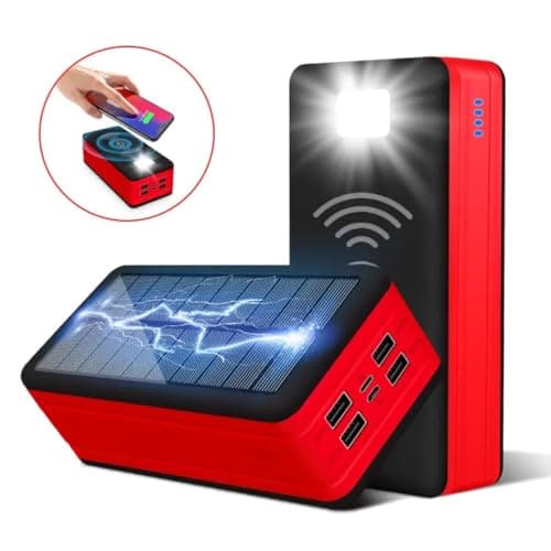 CALMORA 50000mAh Wireless Solar Charger, Portable Power Banks with 4 Outputs & LED Flashlight, External Battery Quick Charge Qi Power Bank for Outdoor Camping 2