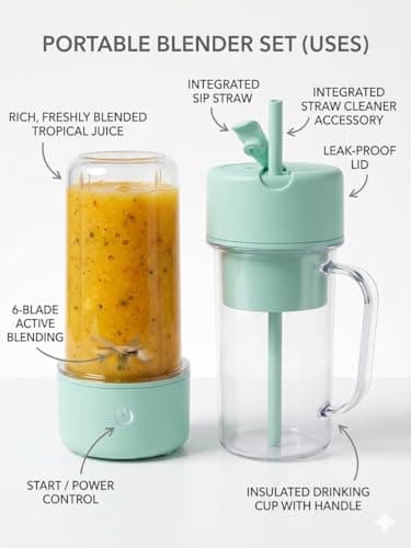 Portable crusher juicer blender mixer with handle and straw 420ml 2