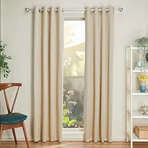 amazon basics - Room Darkening Blackout Door Curtains, 100% Room Darkening | 7 Feet |Set of 2| Plain Design | for Living Room and Bedroom | 115cmx210cm, Color- Cream