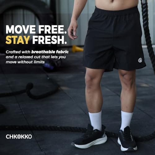 CHKOKKO Shorts for Men Stylish Gym Workout Running Shorts Sports Cycling Summer Wear Dry Fit Side and Back Pockets Activewear Comfortable Training Shorts Pant for Man Black S 2
