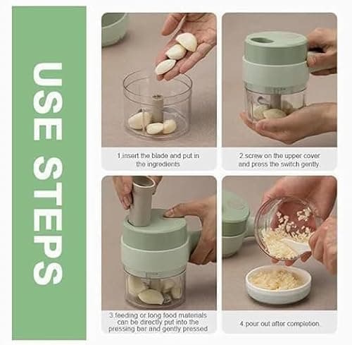 4-in-1 Electric Choppers - Multi-Function Food Processor, Mini Chopper, Garlic Masher, Slicer & Dicer - Compact Kitchen Gadget, Electric Mini Chopper, Vegetable Chopper, 250ml Bowl Capacity 5