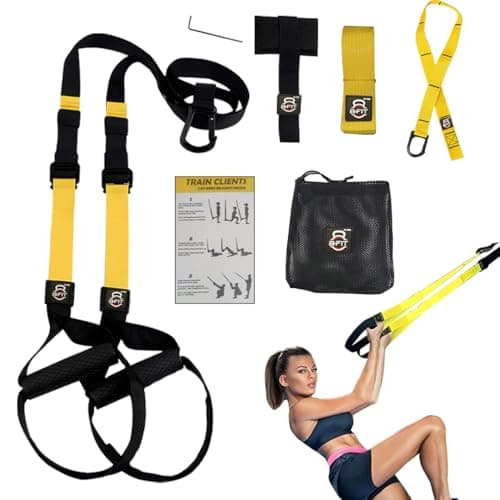 B fit Polyester All in One Suspension Trainer Kit, Full Body Workout for Home, Gym, Outdoor Lightweight, Portable, Adjustable Resistance System for Muscle Building, Fat Burning, Improve Cardio
