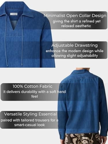 GRECIILOOKS Blue Shirt for Man | Denim Shirt for Man | Tshirt | Shirts Men | Classic Collar Denim Cotton Shirt for Men | Casual Relaxed Fit T Shirt with Full Sleeve 5