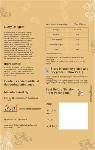 Nutty Delights Healthy Dry Fruit & Nut Mix, 200g, Source of Protein, Magnesium & Phosphorus, Rich in Dietary Fiber, Flavourful & Crunchy Snack, Almonds, Cashews, Raisins, Dried Blueberries Pistachios, 2