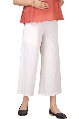 Easy Feed Women's Loose Fit Cotton Maternity Mid Rise Palazzo (PL-CREAM-XL_Ivory, Cream_XL)