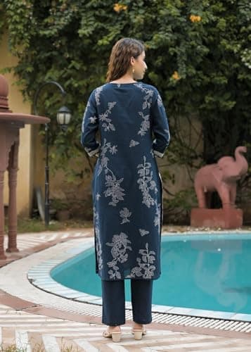 FABNEX Kurta Set for Women | Stylish Cotton Printed Kurti Pant Set | Indo-Western Casual & Festive Co-ord Set for Women (K-233-Teal-M) 4