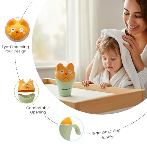 Nuluv Baby Shampoo Cup, Gentle Water Rinser for Bathing, Soft Spout and Easy-Grip Handle, BPA-Free and Safe for Babies and Toddlers, Fun Cat Design, 0+ Months 5