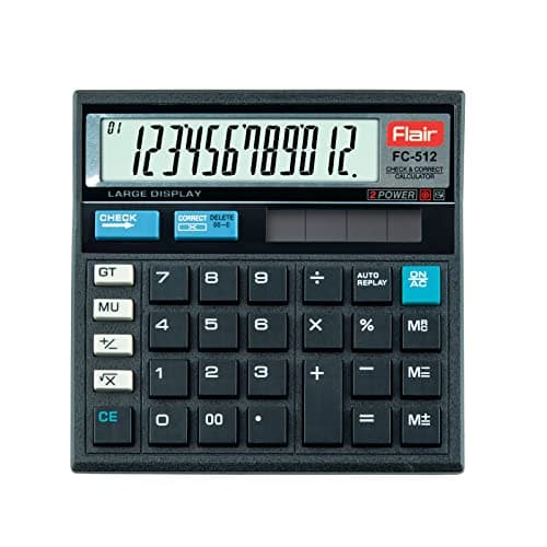 Flair FC-512 Desktop Basic Calculator | Solar and Battery Dual Power | Ideal for Student & Financial Work | for School, Collage, Home, Office and Shop Use | Black, Pack of 1