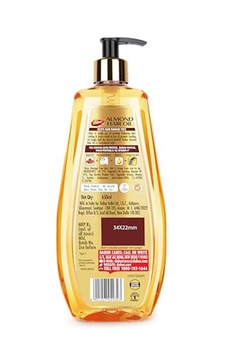 Dabur Almond Hair Oil - 650 ml|Provides Damage Protection|Non Sticky Formula|For Hair Fall control & Shiny Hair|Light Hair Oil with Almonds, Keratin Protein, Soya Protein & 10X Vitamin E (Pack of 1) 2