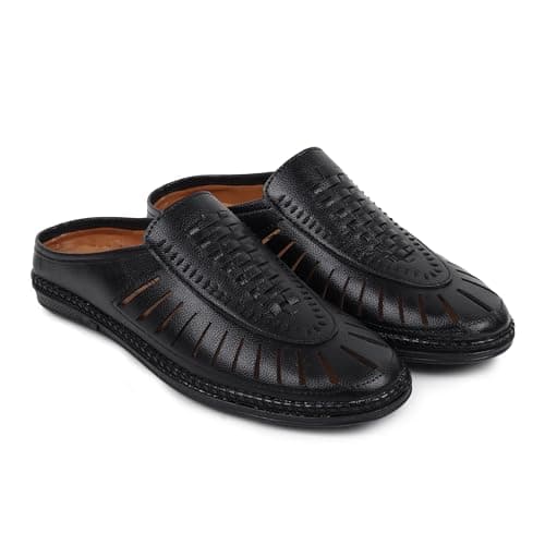 Zixer E7007 Ethnic Wear Wedding Party Half Shoes for Men Mojri Casual Formal Back Open Shoe Casuals for Men Black