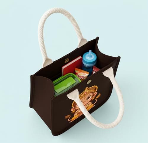 HOBBY INDIA Kids Lunch Bag | Cute & Stylish Mini Tiffin Bag for Boys & Girls | Cute Cotton Cartoon Design I Perfect For Picnic Tuition School, Preschool & Playschool (Hanuman) 4