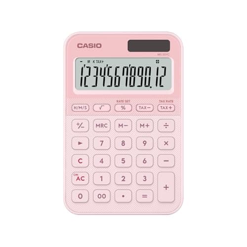 Casio MS-20YC Stylish and Colourful 12-Digit Mini Desktop Tax Calculator, Light Pink