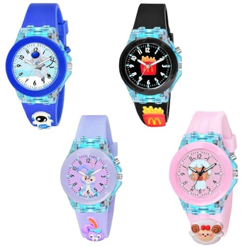 ON TIME OCTUS Kids Analouge Multi-Color Light Cute 3D Cartoon Character Boys and Girls Watch |Random Color and Design (KD-4 PCS (2 BOY-2 Girl))