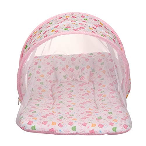 AMARDEEP Cotton Toddler Mosquito And Insect Protection Net/Modern Mattress Pink Teddy Print 70 * 40 Cms