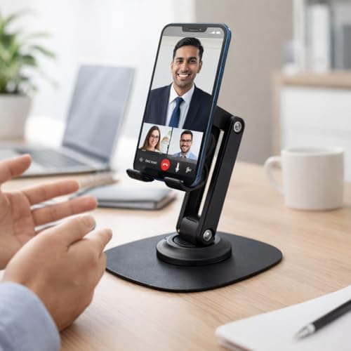 Adjustable Mobile Stand for Desk | Foldable Phone Holder with 360° Rotation | Multi-Angle Viewing, Anti-Slip Base | Portable Stand for All Smartphones (Black) | Mobile Stand for Online Class 3