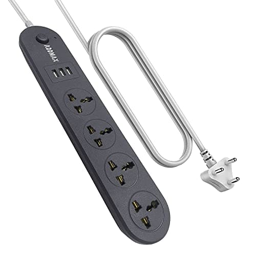ADDMAX Extension Cord with USB Port 10Amp 220V-50/60Hz |4 Socket Outlet with 3 |Fire Flame Proof |USB Charging Port|1.8 Meter Cord Multi Plug Power Strip Extension Board