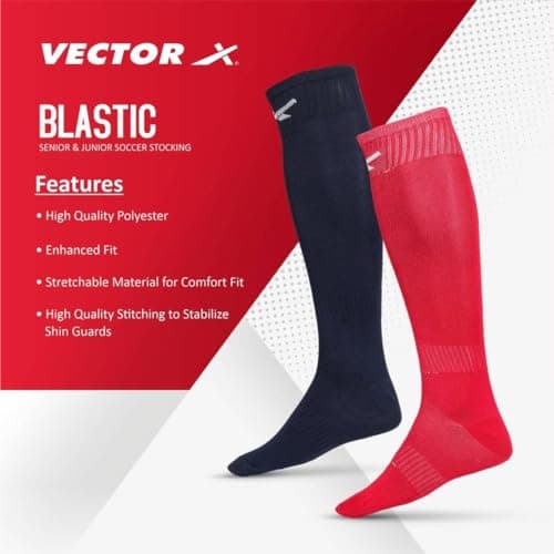 Vector X Blastic Stockings | Polyester Stretchable Material | Knee Length | Unisex | Pack of 2 Pair (NAVY-RED, SENIOR) 3