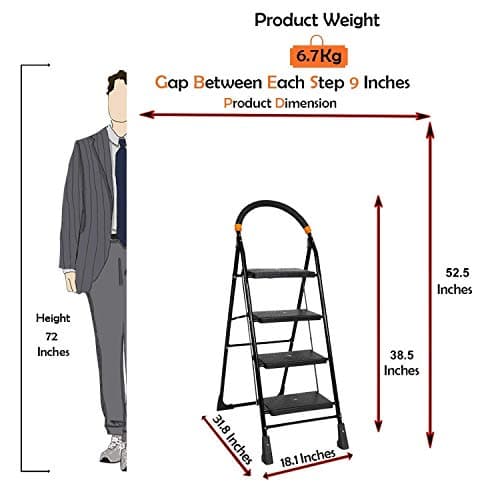 Parasnath 4 Step Black Diamond Steel Ladder - Foldable Step Ladder -Wide Anti Skid Plastic Steps -Space Saving Design Ideal For Home, Office And Warehouse -6 Year Manufacturer Warranty - Made in India 3