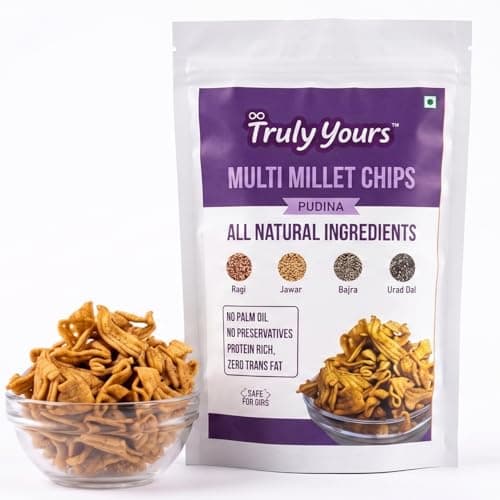 Truly Yours Multi Millet Chips Pudina Flavor | Healthy Gluten Free Millet Snacks | No Palm Oil, No Preservatives | Protein & Fiber Rich Crispy Chips | Jowar, Bajra, Urad Dal & Rice Chips