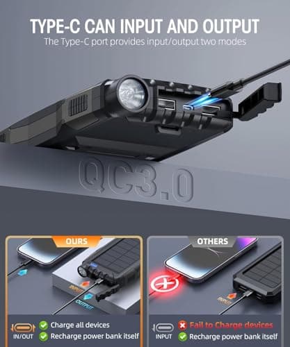 Solar Charger Power Bank 42800mAh, Portable Charger, Solar Power Bank,External Battery Pack 5V3.1A Qc 3.0 Fast Charger Built-in Super Bright Flashlight (Black) 2