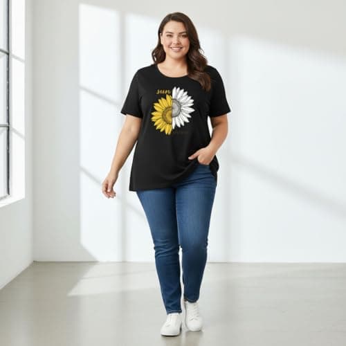 THE SOUTH STORE Womens Black Round Neck Half Sleeve Graphic Printed Plus Size Tshirt(Black_757) 3
