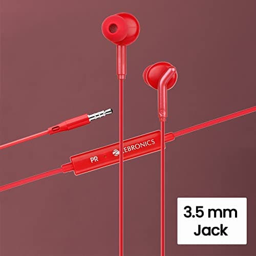 ZEBRONICS Bro in Ear Wired Earphones with Mic, 3.5mm Audio Jack, 10mm Drivers, Phone/Tablet Compatible (RED) 2