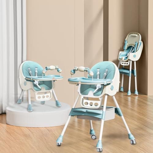 Infantso Feed-X (5-in-1) Baby High Chair/Baby Feeding Chair with Foot Support for 0 to 5 Years Baby, High/Feeding Chair Foldable, Height Adjustable, Safety Harness, Wheels, Cushion, Portable Chair