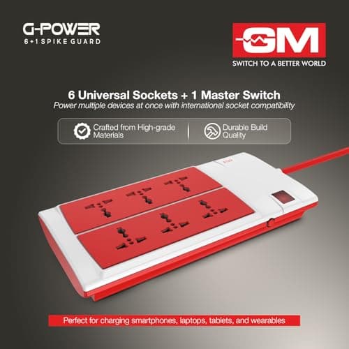 GM 3059 Power Strip | 6 Universal Sockets + Master Switch | 2m Heavy-Duty Cord | Surge Protector | Child Safety Shutters | LED Indicator | Extension Board for Home & Office 5