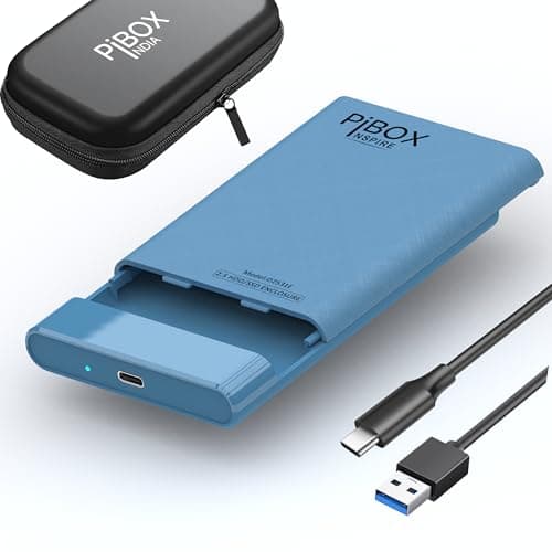 2.5 inch Hard Drive Enclosure Type c, PiBOX India 6Gbps USB 3.1 to SATA III Tool-Free External Hard Drive Enclosure for 7mm/9.5mm 2.5" SSD Laptop HDD with UASP for Samsung WD, Xbox PC TV - Blue