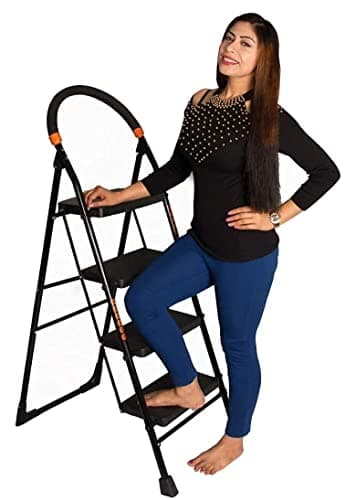 Parasnath 4 Step Black Diamond Steel Ladder - Foldable Step Ladder -Wide Anti Skid Plastic Steps -Space Saving Design Ideal For Home, Office And Warehouse -6 Year Manufacturer Warranty - Made in India 2