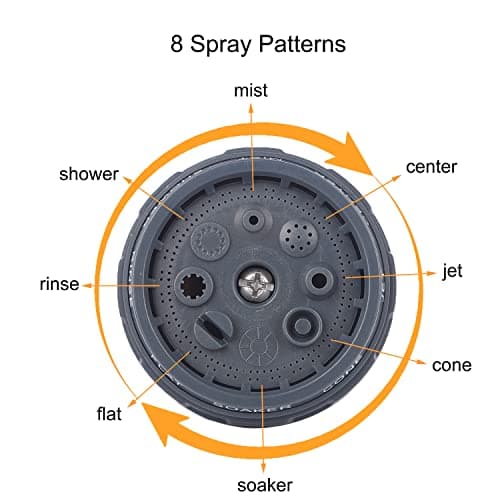 Garbnoire 8 in 1 Heavy Duty Hose Nozzle Water Spray High Pressure for Gardening, Flower, Plants, Lawn, Multi Functional Cleaning, Showering Pet & Wash Cars,8 Pattern Orange Gun, Pack of 1, ABS plastic 3