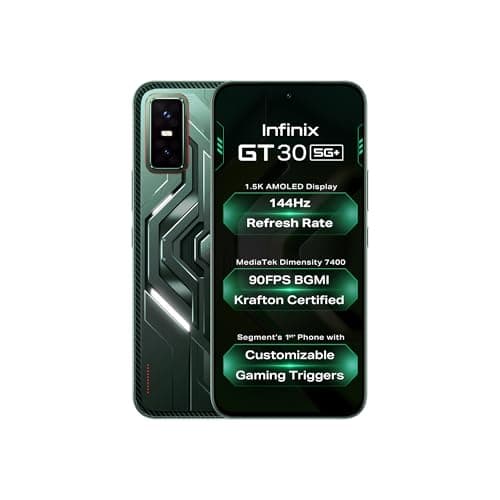 Infinix GT 30 5G+ (Pulse Green, 8GB RAM, 128GB Storage) | Cyber Mecha Deisgn with LED Lights | 90FPS on BGMI | 1.5K 144Hz AMOLED Display | Segment's 1st Gaming Triggers | 64MP Sony Camera | Infinix AI