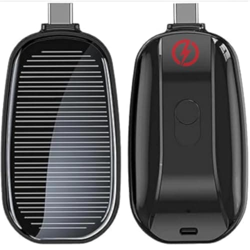 Ultra Compact Large Capacity 1500mAh Solar Charger Solar Powered Keychain Charger for Mobile Phones with Carabiner Emergency Power Supply (Type C Pin)