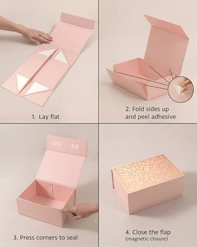 Pink Paper Co. Luxurious Gift Box for Packing Hampers with Ribbon | Gold Foil Printing | Pack of 1 Empty Box | Magnetic Closure | 22.5x16x10 cm (Peach) 5