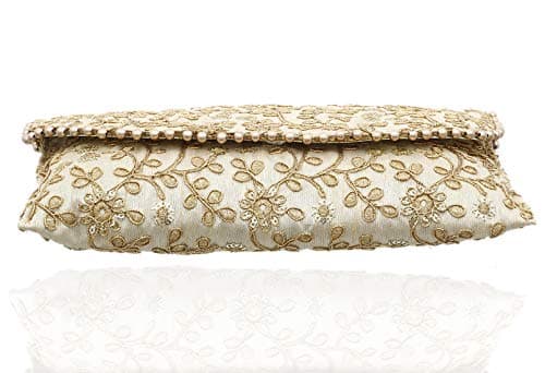 Kuber Industries Women's Handcrafted Embroidered Clutch Bag Purse Handbag for Bridal, Casual, Party, Wedding (Beige, Cream) - CTKTC34515 4