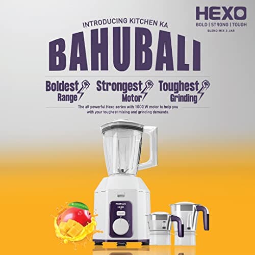 Havells Acrylonitrile Butadiene Styrene Hexo Blend Mix 1000 Watts With 3 Jar Blender (White & Purple),Ghfmgcbv100 3