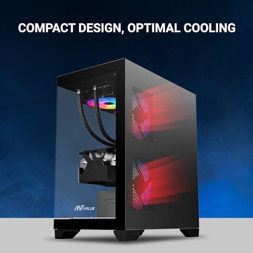 Ant Value Tempered_Glass CV200 Mid-Tower Computer Case/Gaming Cabinet - Black | Support M-ATX, M-ITX | Pre-Installed 3 Static RGB Fans 3