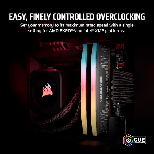 CORSAIR Vengeance RGB RS DDR5 RAM 32GB (2x16GB) Up to 6000MHz CL36-44-44-96 1.35V AMD Expo Intel XMP Computer Desktop Memory – Gray (CMG32GX5M2E6000Z36) 5