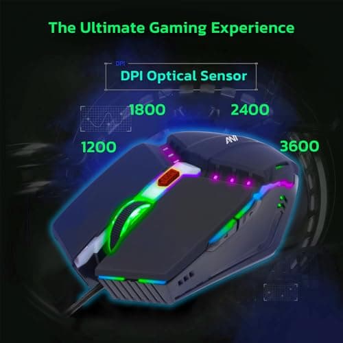Ant G20 Gaming Mouse, Wired Mouse with RGB Backlit and Adjustable DPI, Ergonomic Office Laptop Mouse, Computer Gamer Mouse with 7 Responsive Buttons for Windows/Mac/Linux/Chrome 2