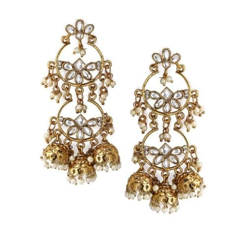 Rubans Women's Gold-Plated Silver-Toned Kundan Classic Jhumkas