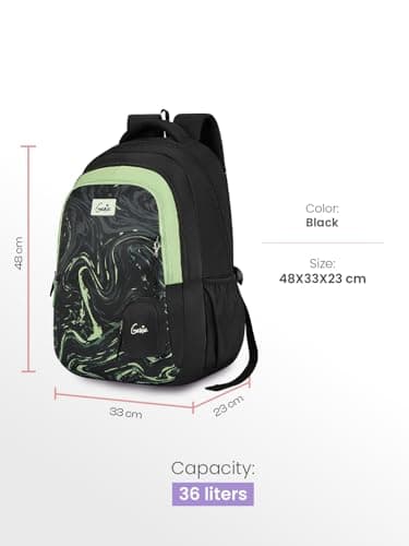 Genie Aqualit School Backpack For Girls |19 Inch-36 Litres With Three Compartments, Light Weight with Padded Shoulders |Best for Books, Water Bottles, Stationery, Lunch Box & Essentials - Black 3