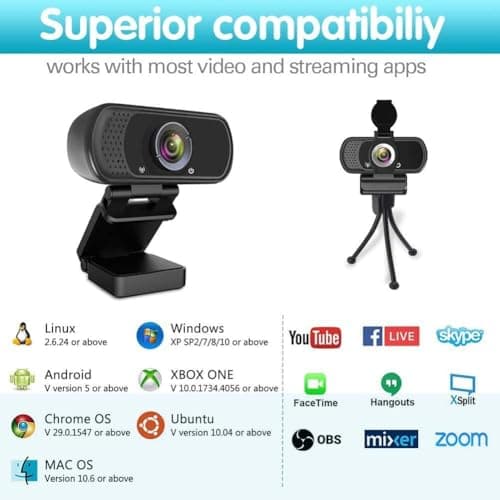 Webcam HD 1080p ,Live Streaming HD Camera with Stereo Microphone, PC Desktop or Laptop USB Webcam with 110 Degree View Angle, for Switch 2,Video Calling, Recording, Conferencing, Streaming, Gaming 2