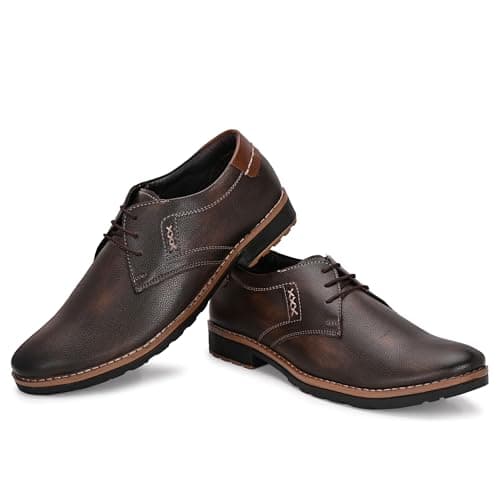 Snoopers Men's Stylish Lace-Up Winter Shoes | Formal & Smart Casual Wear Derby Shoes for Office, Party & Casual Wear | Comfortable Soft Cushioned Lining & Flexible TPR Anti-Slip Sole Brown
